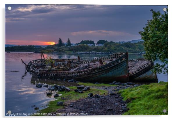 Abandoned fishing boats at Salen Bay at daybreak Acrylic by Angus McComiskey