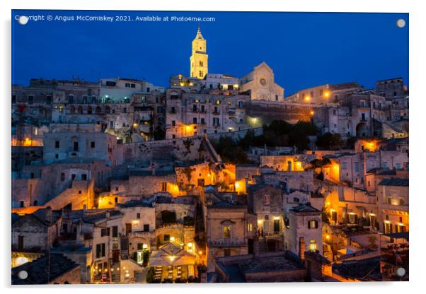 View across Sassi District of Matera by night Acrylic by Angus McComiskey