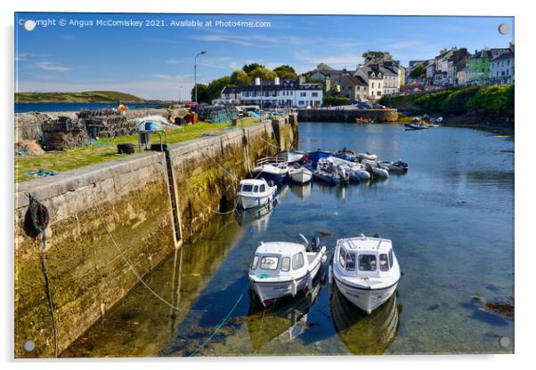 Boats tied up in Roundstone harbour, County Galway Acrylic by Angus McComiskey