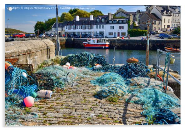 Fishing nets on Roundstone quayside, County Galway Acrylic by Angus McComiskey