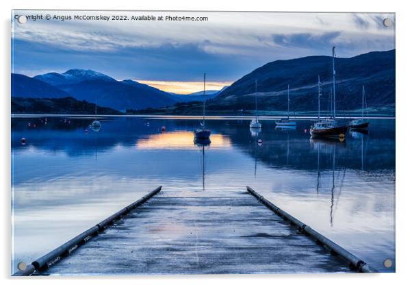 Yachts moored in Ullapool harbour at daybreak Acrylic by Angus McComiskey