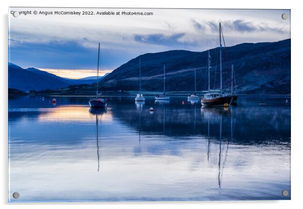 Yachts moored on Loch Broom at daybreak Acrylic by Angus McComiskey