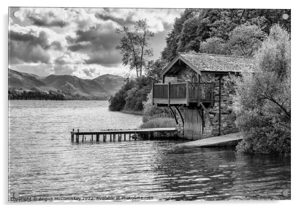 Boathouse on Ullswater mono Acrylic by Angus McComiskey