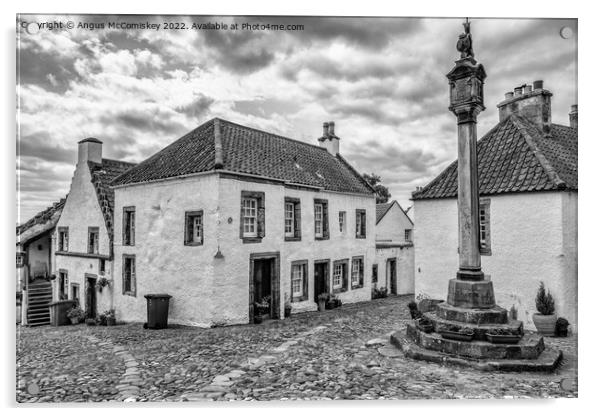 The Mercat Cross, village of Culross in Fife mono Acrylic by Angus McComiskey