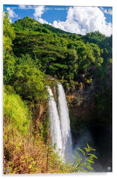 Twin cascades of Wailua Falls on Kauai in Hawaii Acrylic by Angus McComiskey