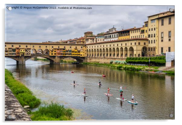 Paddle boarders on the Arno in Florence, Tuscany Acrylic by Angus McComiskey