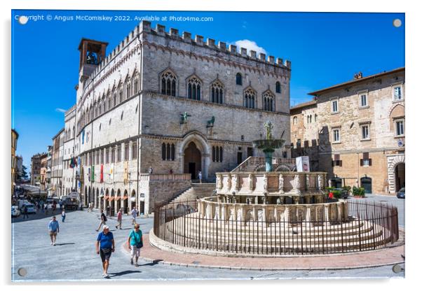 Palazzo dei Priori and fountain in Perugia, Umbria Acrylic by Angus McComiskey