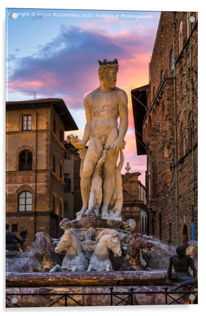 Fountain of Neptune at sunset in Florence, Tuscany Acrylic by Angus McComiskey