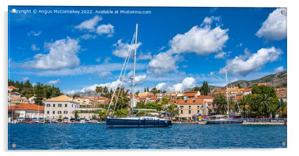 Yachts anchored on Cavtat waterfront in Croatia Acrylic by Angus McComiskey