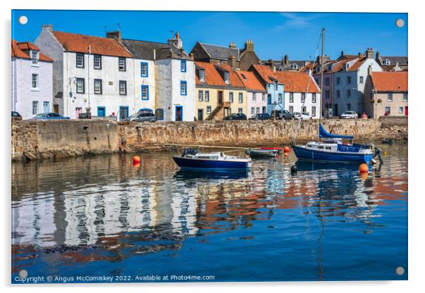 Colourful reflections in St Monans harbour Acrylic by Angus McComiskey