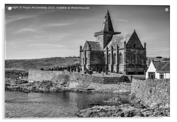 St Monans Auld Kirk in East Neuk of Fife mono Acrylic by Angus McComiskey