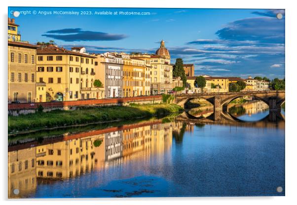 Golden hour on the Arno in Florence, Tuscany Acrylic by Angus McComiskey