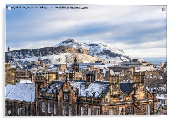 Salisbury Crags and Arthur’s Seat in snow Acrylic by Angus McComiskey