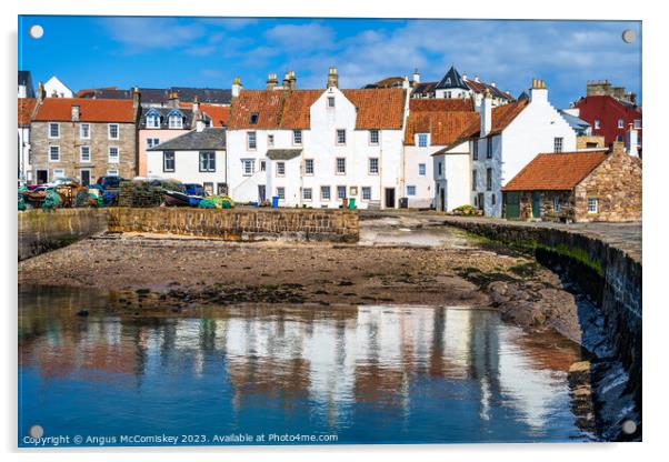 Whitewashed stone houses on Pittenweem harbour Acrylic by Angus McComiskey