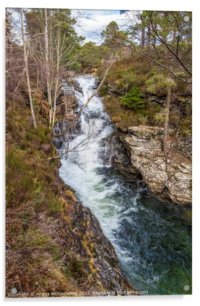 Waterfall on River Lui near Braemar in Scotland Acrylic by Angus McComiskey
