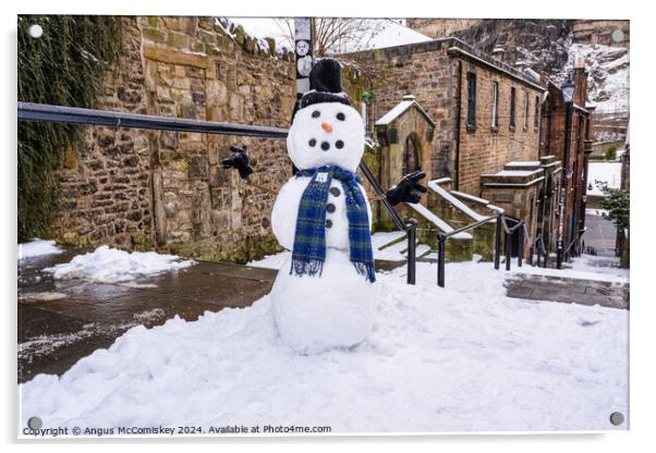 The Vennel snowman, Edinburgh Old Town Acrylic by Angus McComiskey