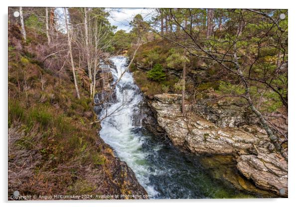 Waterfall on River Lui near Braemar in Scotland Acrylic by Angus McComiskey