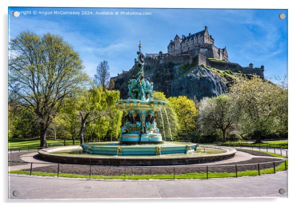 Ross Fountain and Edinburgh Castle in spring Acrylic by Angus McComiskey