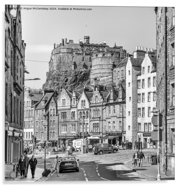 Edinburgh Castle and Grassmarket (black and white) Acrylic by Angus McComiskey