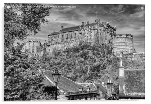 Edinburgh Castle from the Vennel (black and white) Acrylic by Angus McComiskey
