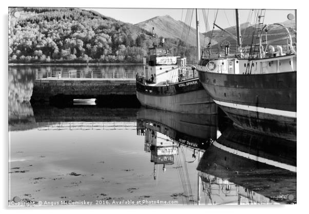 Clyde puffer Vital Spark at Inveraray Pier mono Acrylic by Angus McComiskey
