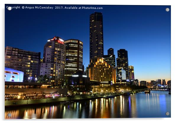 Melbourne Southbank skyline at dusk Acrylic by Angus McComiskey