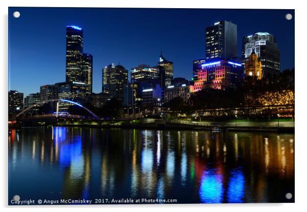 Melbourne Northbank skyline at dusk Acrylic by Angus McComiskey