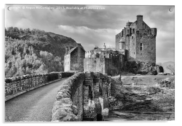 Bridge to Eilean Donan Castle (mono) Acrylic by Angus McComiskey