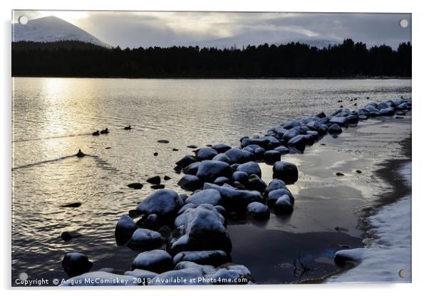 Loch Morlich winter snow Acrylic by Angus McComiskey