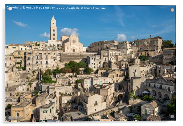 View across Sasso Barisano to Matera Cathedral Acrylic by Angus McComiskey