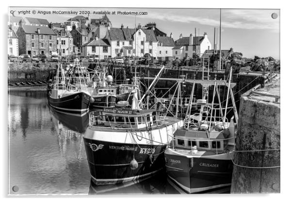 Fishing boats moored in Pittenweem Harbour mono Acrylic by Angus McComiskey