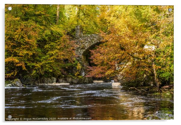 Stone bridge over River Braan in autumn Acrylic by Angus McComiskey