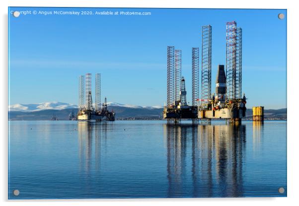 Decommissioned oil rigs in Cromarty Firth Acrylic by Angus McComiskey