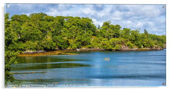 Canoe crossing sheltered bay in Loch Gairloch Acrylic by Angus McComiskey