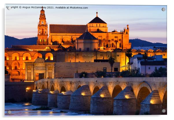 Cordoba Cathedral Mosque and Roman Bridge at dusk Acrylic by Angus McComiskey
