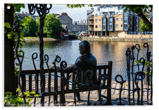 Bronze sculpture overlooking the Water of Leith Acrylic by Angus McComiskey