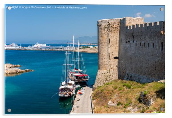 Boats moored next Kyrenia Castle, Northern Cyprus Acrylic by Angus McComiskey