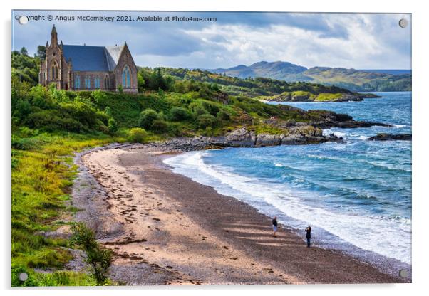 Gairloch Free Church on headland above beach Acrylic by Angus McComiskey