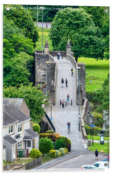 Pedestrians on Old Stirling Bridge Acrylic by Angus McComiskey