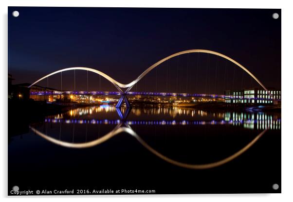 Night View of the Infinity Bridge, Stockton-on-Tee Acrylic by Alan Crawford