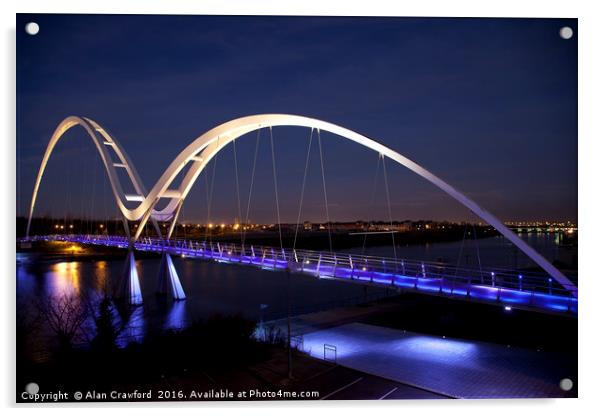 Night View of the Infinity Bridge, Stockton-on-Tee Acrylic by Alan Crawford