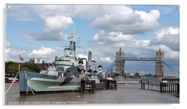HMS Belfast and Tower Bridge, London Acrylic by Alan Crawford