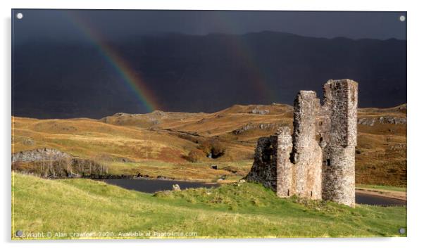Rainbow at Ardvreck Castle, Scotland Acrylic by Alan Crawford