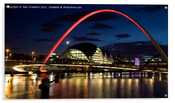 Gateshead Millennium Bridge at night Acrylic by Alan Crawford