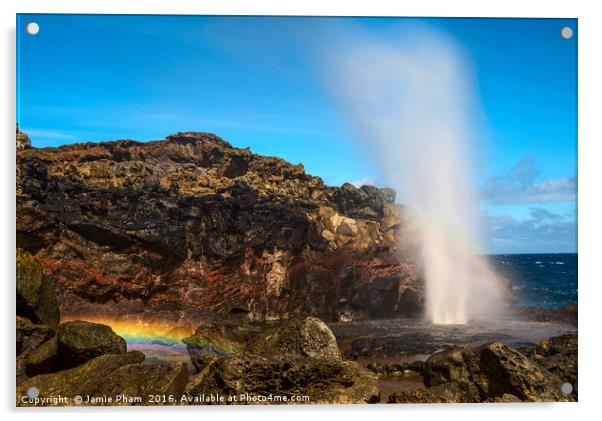 The eruption of Nakalele Blowhole in Maui. Acrylic by Jamie Pham