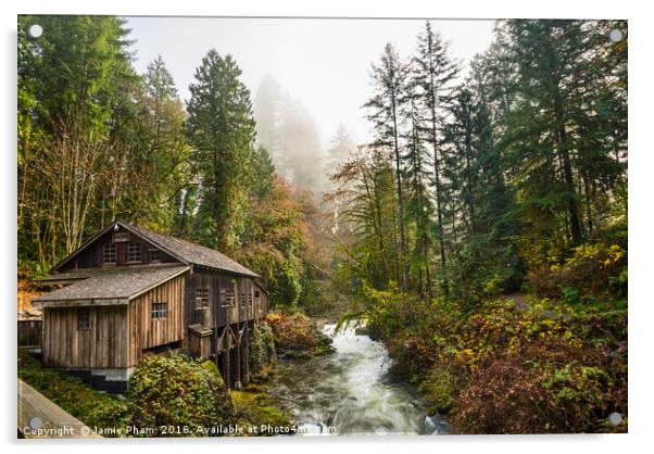 The Cedar Creek Grist Mill in Washington State. Acrylic by Jamie Pham