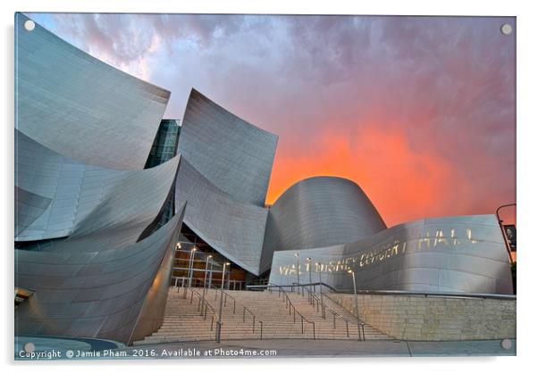 Sunset at the Walt Disney Concert Hall in Downtown Acrylic by Jamie Pham