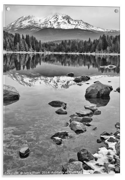 A dramatic view of Mount Shasta from Lake Siskiyou Acrylic by Jamie Pham