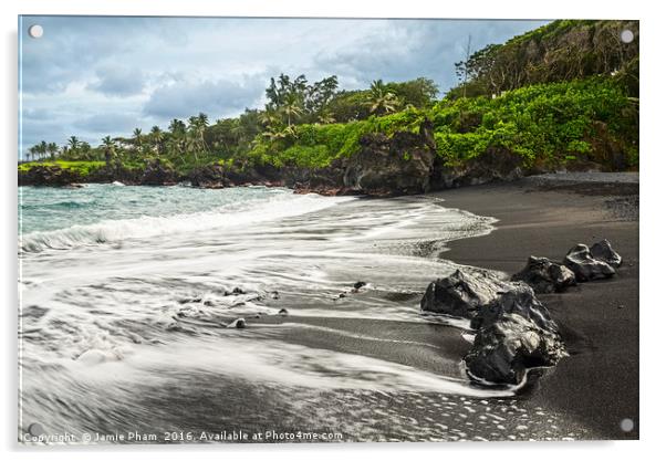 The exotic and famous Black Sand Beach of Maui Acrylic by Jamie Pham