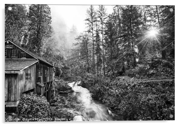 The Cedar Creek Grist Mill in Washington State. Acrylic by Jamie Pham